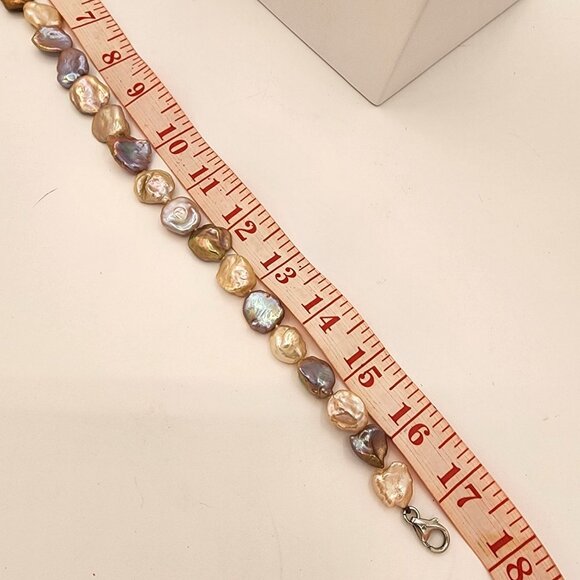 Large Keshi Baroque Pearl Necklace And Bracelet Set, Rainbow Colors 925  SS - Picture 10 of 15